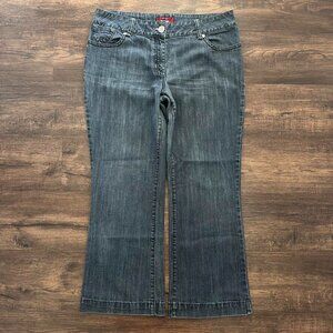 MXM Grey Low Rise Flare Jeans Red Accents Y2K - Size 14